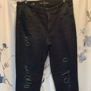WHBM Dark Blue Sequined Distressed Skinny Jeans